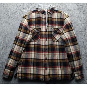 RedHead Flannel Shacket Men Medium Multi Plaid Quilted Lined Hooded Button Front